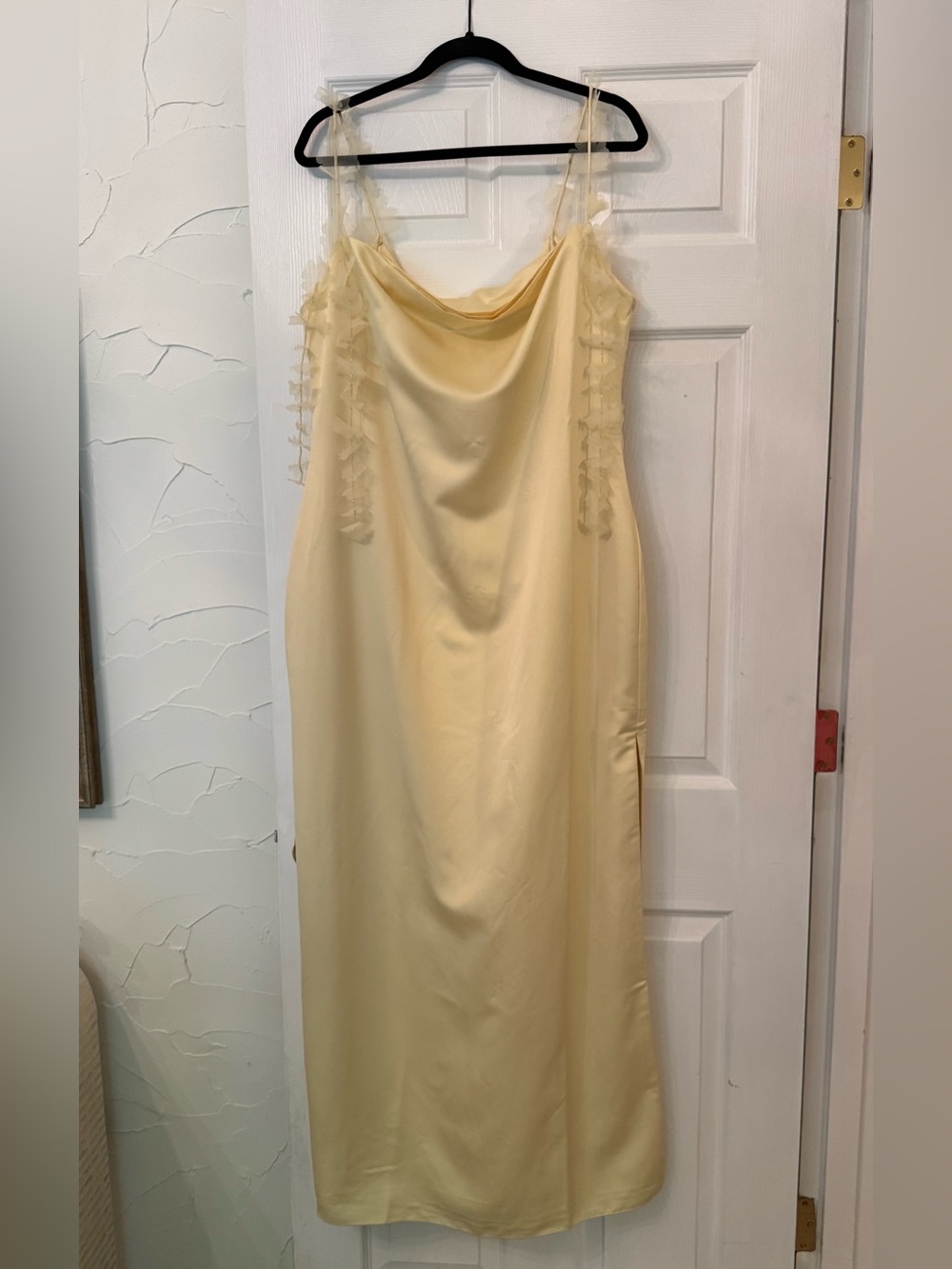NWT Anthropoligie BHLDN Arabella Tendril-Sleeve Satin Maxi Dress - Butter Yellow